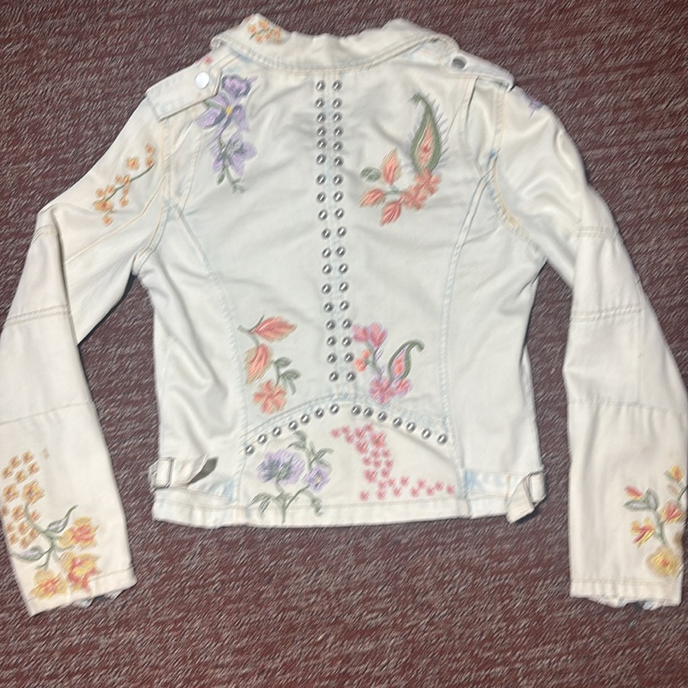 Montanaco Floral Embroidered denim moto Jacket country chic studded zip up - Picture 2 of 16